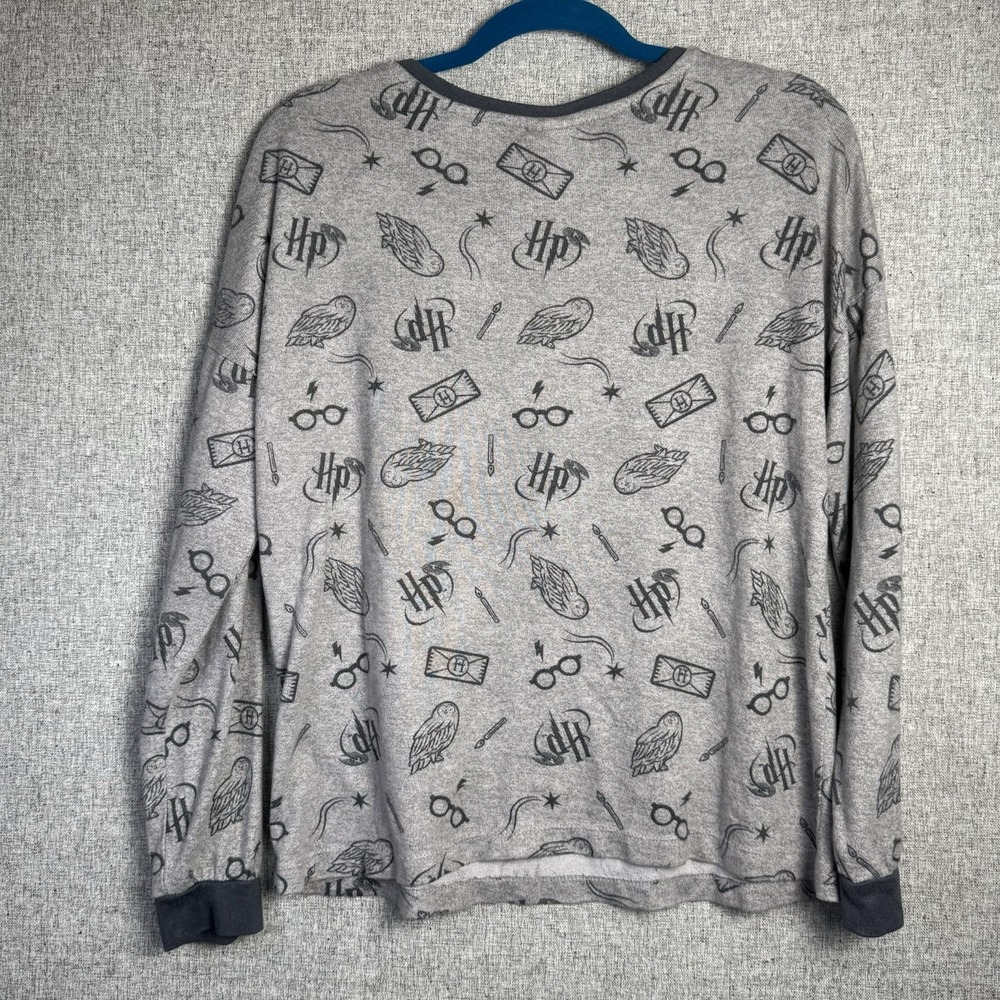 Wizarding World Harry Potter Gray Owl Glasses Print Cozy Pajama Shirt MEDIUM - Picture 4 of 4